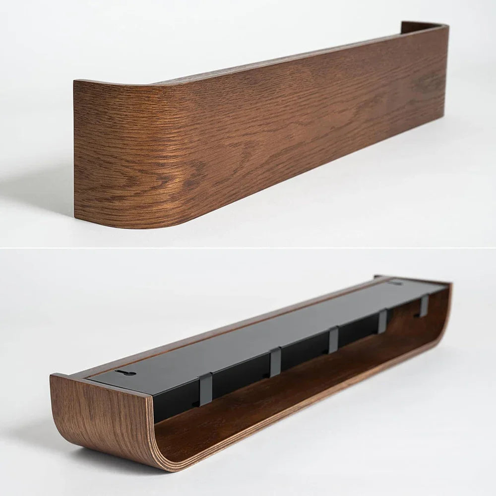 Concealed hook wall rack with shelf, hooks folded flush