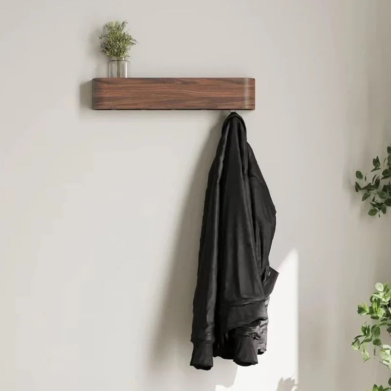 Concealed hook wall rack in a natural wood finish