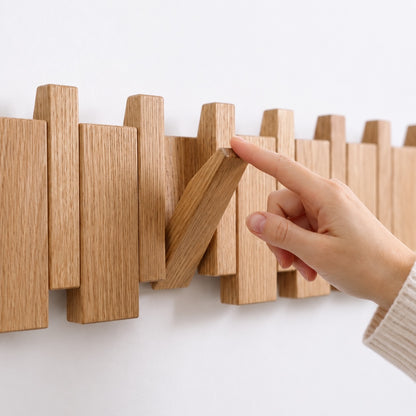 The Piano Hook folding walnut coat rack, view 10 — Wood Store NZ