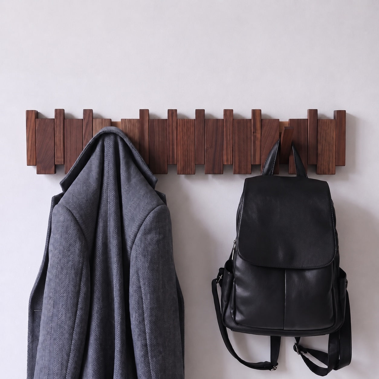 The Piano Hook folding walnut coat rack, view 7 — Wood Store NZ