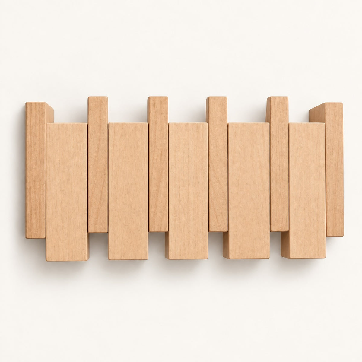 The Piano Hook in Natural Beech, 4 hooks, folded flat and shown from the front — Wood Store NZ
