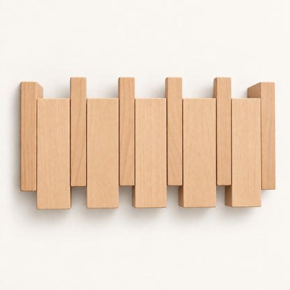 The Piano Hook in Natural Beech, 4 hooks, folded flat and shown from the front — Wood Store NZ
